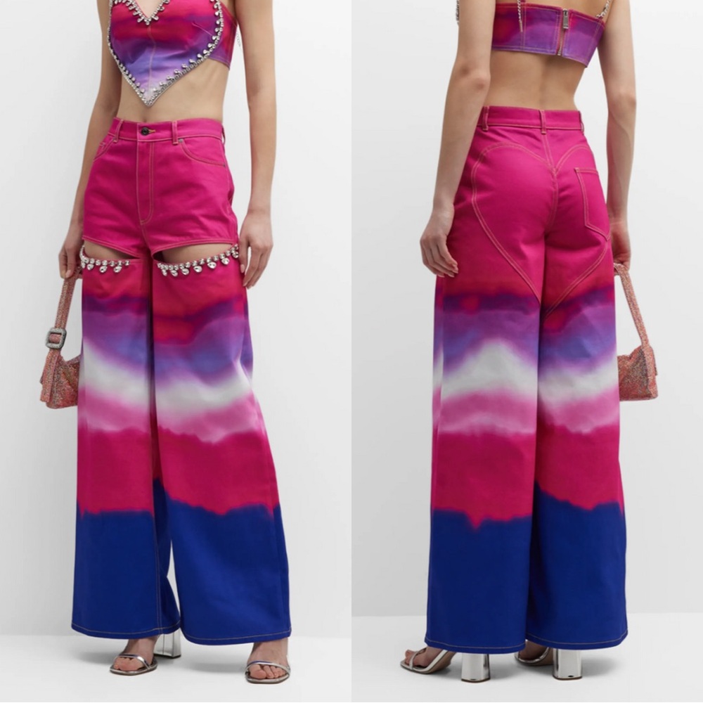 NWT AREA Embellished Ombré Wide-Leg Denim Jeans‎ Size 27